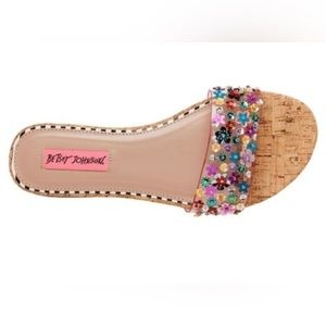 BETSEY JOHNSON BUTLER SANDAL Lucite Strap Sequin Embellished Slides